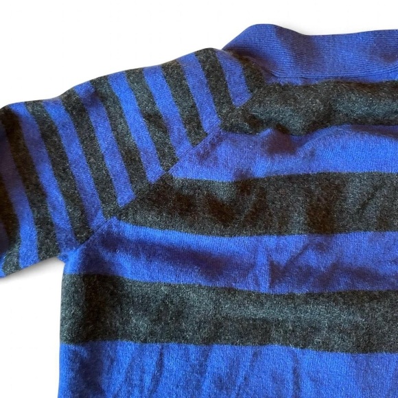 Liz Claiborne 100% Cashmere V-Neck Cardigan – Size M – Blue & Dark Grey Stripes - Picture 4 of 7